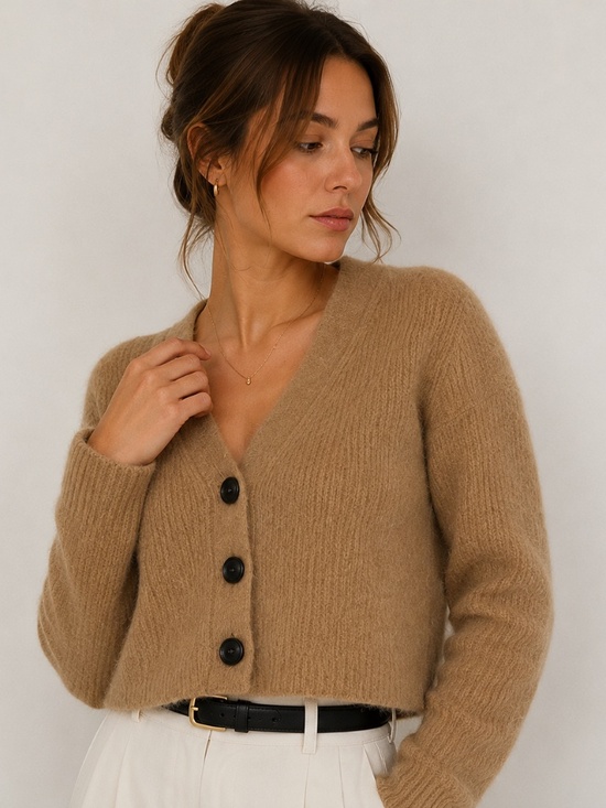 & Other Stories Sweaters - & Other Stories Alpaca Wool Blend Cropped Cardigan Camel Size S